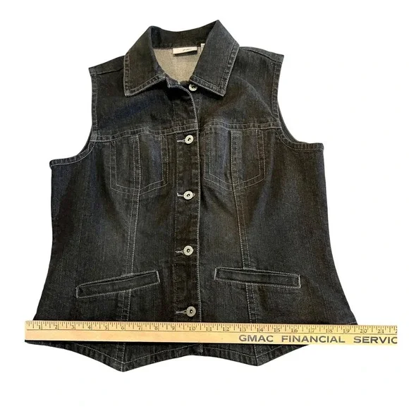 Chicos Platinum Denim Vest Women's Black Sleeveless Jean Collared Size 1 Chico's - Picture 5 of 7